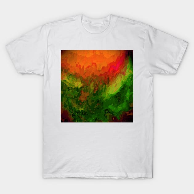 Oceanic Waves Digital Painting in Orange, Red, Green T-Shirt by BirdsnStuff